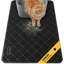 Conlun Cat Litter Mat Litter Trapping Mat, 61 x 43 cm Cat Litter Tray Mat, Premium PVC Grid Mesh Scatter Control Design Litter Box Mat, Waterproof Urine Resistant Material, Easy to Clean, Black