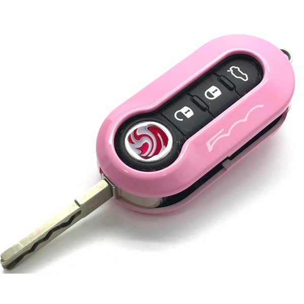 Nordecco Fiat 500 Key Case Cover Fits For Fiat 500 500C 500L Abarth Grande Punto Brava Fiat Panda Stilo Linea 3 Button Key Flip (Pink)