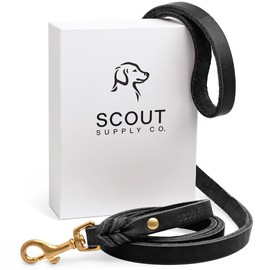 Scout Supply Classic Leather Dog Leash | Strong Heavy Duty Thick Full Grain Leather | Waterproof & Rust-Proof Brass Hardware (Black, L: 4.5 ft x 2/3 in)