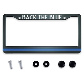 Smooffly Back The Blue License Plate Frame Thin Blue Line License Plate Holder Stainless Steel Rust-Proof Auto Parts Colorful License Plate Decoration with Screws Size 12.2" x 6.3"