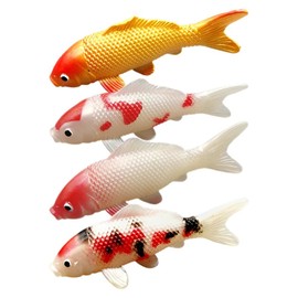 HANABASS 4pcs Artificial Koi Fish Aquarium Fish Plastic Realistic Moving Colorful Goldfish Fake Figurines Ornament Koi Decor for Pond, Fairy Garden Fountain