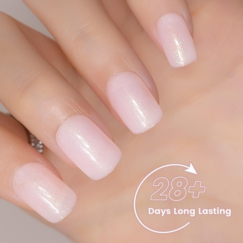 Sheer Nude Ligth Pink Glitter Gel Nail Polish，15ml Jelly Soft