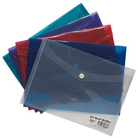 5 x High Grade A5 Coloured Stud Press Wallets Plastic Document Popper Folders