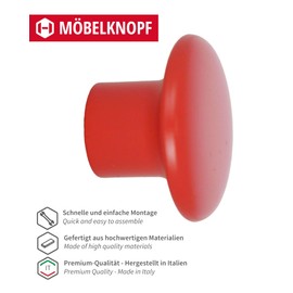 Gedotec Furniture knobs for children's rooms, diameter 32 mm, colour: red, 1 piece, plastic furniture handles, colour, colourful cabinet knobs, children's furniture knob, modern furniture handles,