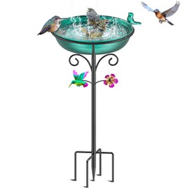 VeyFolzin.st 38.6in Bird Baths for Outdoors, Detachable Birdbaths for The Garden Clearance, Freestanding Bird Baths for Outdoors, Bird Bath Bowl Spa & Birdfeeder with Metal Stake Stand (Retro Green)