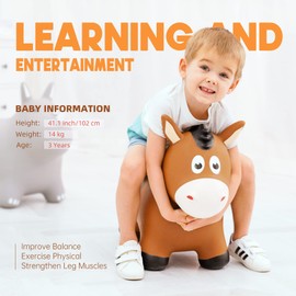 ZOOJOY Bouncy Animals Hopper, Inflatable Bouncing Horse Hopper-Outdoor Indoor Jumping Bounce Hopping Toys for Toddlers,Gift for 18 Months 2 3 4 Year Old Kid Toddler