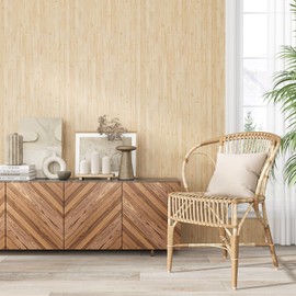 VEELIKE Bamboo Striped Wallpaper Peel and Stick Wood Contact Paper for Countertops Waterproof Light Wood Wallpaper 15.7''x118'' Removable Self Adhesive Wood Slat Wall Paper for Bedroom Living Room