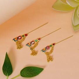 Garden Of Arts Handmade Peacock Bansuri Flute Figurine Toy showpiece for Kanhaji Ladoo Gopal in Multi Colour Set of 3 Metal 3 Inches Long Ideal for Every Size
