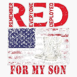 HOF Trading Red Friday for My Son Remember Everyone Deployed Us Flag Retro Distressed Style Vinyl Sticker Waterproof Decal Laptop Wall Window Bumper Sticker 5"