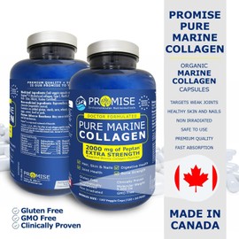 Promise Pure Marine Collagen Capsules with Hydrolyzed Collagen Peptides – Non-GMO, Gluten-Free, Supports Healthy Skin, Nail, Hair & Joints, Made in Canada – 150 Veggie Capsules