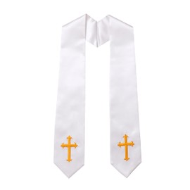 D DODOU Unisex Adult Clergy Stole with Embroidered Cross Wedding Stole Church Choir Stole (White, 60 inch)