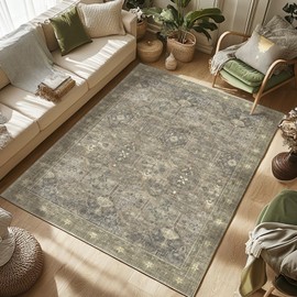 Youime 5x7 Rugs for Living Room Persian Floral Boho Area Rug,Carpet for Bedroom Machine Washable Non-Slip Large Rug,Low Pile Dining Room Rugs for Under Table