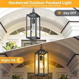 MYHXQ 2 Packs 15'' Large Outdoor Pendant Light, Modern Outside Chandelier Outdoor Hanging Lantern Light, Matte Black with Clear Glass, Exterior Pendant Lighting Fixture Ceiling Mount for Porch, Gazebo