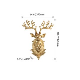 KunMai Gold Deer Wall Sculpture, Luxurious Lucky Deer Head Wall Decor 18.7", Decorative Animal Head Art with Intricate Details for Living Room Bedroom Office Entryway