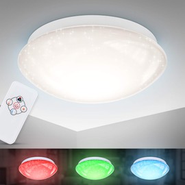 B.K.Licht - LED Ceiling Light with Starry Sky, Remote Control, Colourful RGB+W Light, LED Ceiling Light, LED Lamp, Living Room Lamp, Bedroom Lamp, Kitchen Lamp, Ceiling Lighting, 25.5 x 8.5 cm, White