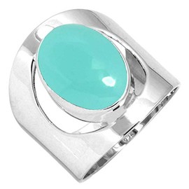 Jeweloporium 925 Silver Ring for Women Size S 1/2 Aqua Chalcedony Stone Solitaire Silver Ring Mothers' Day Gift Costume Jewelry