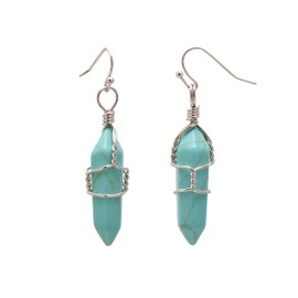 Enhanced Turquoise Wire Wrapped Point Crystal Earrings for Women Reiki Energy Healing