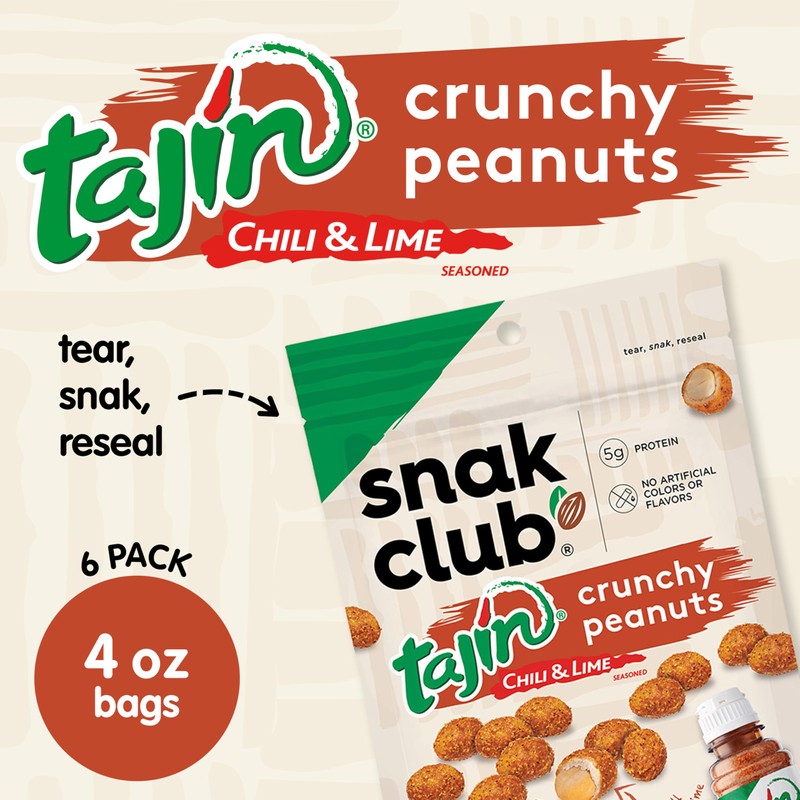 Snak Club Tajin Crunchy Peanuts, Nuts with Chili and Lime