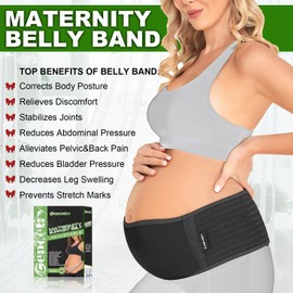 Gepoetry Maternity Belly Band for Pregnant Women | Pregnancy Belly Support Band for Abdomen, Pelvic, Waist, & Back Pain | Adjustable Maternity Belt | For All Stages of Pregnancy & Postpartum (Black)