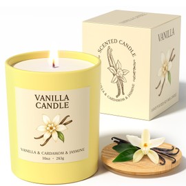 NORVENCE Vanilla Candle, Vanilla Scented Candles for Women, 10oz Soy Candles with Bamboo Lid for Home Scented, Birthday Gifts for Women and Men, Hand-Poured Candle for Relaxation, Home Decor