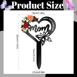 Hoemwarm Memorial Grave Markers for Mom,Heart Grave Decorations for Cemetery,Butterfly Cemetery Cardinals Metal Grave Stake Decoration Garden Stakes for Mom