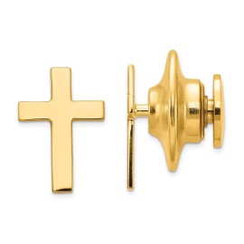FindingKing 14K Yellow Gold Cross Tie Tac Lapel Pin Jewelry