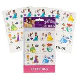 Show-Offs Princess Temporary Tattoos - Jasmine, Belle, Rapunzel, Tiana - 96 Count, Small, Blue