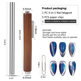 YECERALA 2 PCS Nail Magnets With 5 Pcs Paperclips For Nail Art Cat Eye Designs, 3 In 1 Brown Cat Eye Magnets And Silver Cylinder 2 Way Magnet Pen For Nails, Flower Heart Cat Eye Nail Art Tools