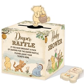 Winnie Baby Shower Decorations-Pooh Party Decorations- Winnie Baby Shower Games-Winnie Baby Shower Diaper Raffle Box With 50Pcs Winnie Cards