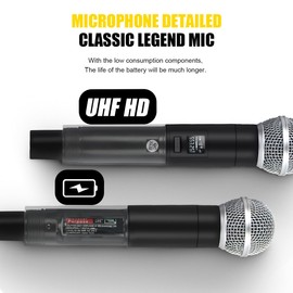 micfuns D20 Professional Wireless 2 Handheld VHF 230-250 MHZ Microphone System 100m distand for Karaoke,Party, Speech (D20-2)