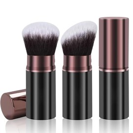 Keriloo Brocha de maquillaje retráctil Kabuki, paquete de 2 brochas de maquillaje para base de polvo de viaje, brochas de rubor facial para mezclar lí