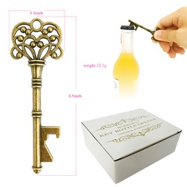 WODEGIFT 20 PCS Key Bottle Openers,Vintage Skeleton Key Bottle Opener with Escort Card Tag and Key Chains, Rustic Decoration for Wedding Favors,Engagement/Christmas/Party (Bronze)