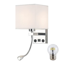 Sconces Wall Lighting Hardwired Modern Wall Lights for Bedroom with USB Port and Reading Lamp, Bedside Wall Lamps for Hotel, Living Room, Office (Silver)