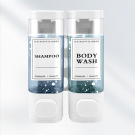 Press Pump SOP Dispense Wall-Mounted 300 ml ABS Shampoo Dispenser with Two Heads and Transparent Vision (2 x 300 ml)