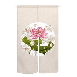 XMJJKUF Long Type Japanese Noren Doorway Curtain Chinese Ink Painting Lotus, Beige Printed Window Treatment Door Tapestry Polyester for Ukiyoe Room Privacy Divider Home Decors 33.5" Width x 70.9" Long