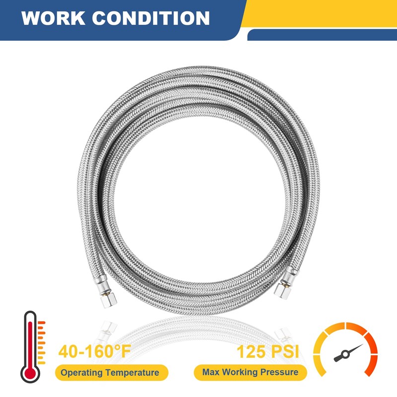 GUOFIS 12 FT Refrigerator Water Line,Stainless Steel Braided Ice Maker
