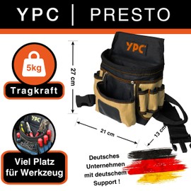 YPC Presto Tool Belt Bag XL - Tool Belt, Work Belt, Waterproof Tool Bag with Hammer Loop, Tear-Resistant Nylon Belt, 12 Pockets, Sand Black, 27 x 21 x 13 cm, 5 kg Load Capacity, beige