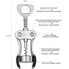 W WINEOP Abridor de botellas de vino profesional | Aleación de zinc | Abrebotellas de vino de alta calidad | Multifuncional, fácil de usar