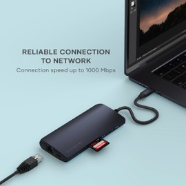 SATECHI USB C Hub Multiport Adapter V3, 8 in 1 USB-C Dongle mit 8K HDMI, 85W USB-C PD Charging, 4 USB-C Datenports, Ethernet, SD-Kartenleser für Mac, Windows – Mitternacht