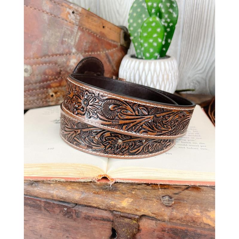 High Desert Tooled Leather Belt - Brown - Size: Large
