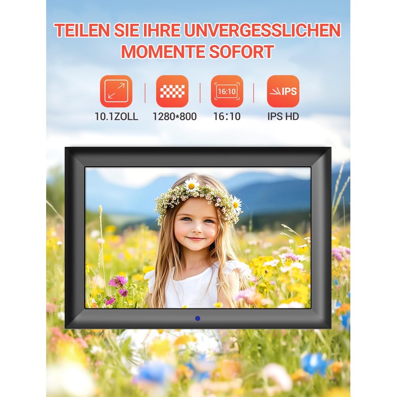OBVHNUA Digital Photo Frame 10.1 Inch Electronic Photo Frame 1280
