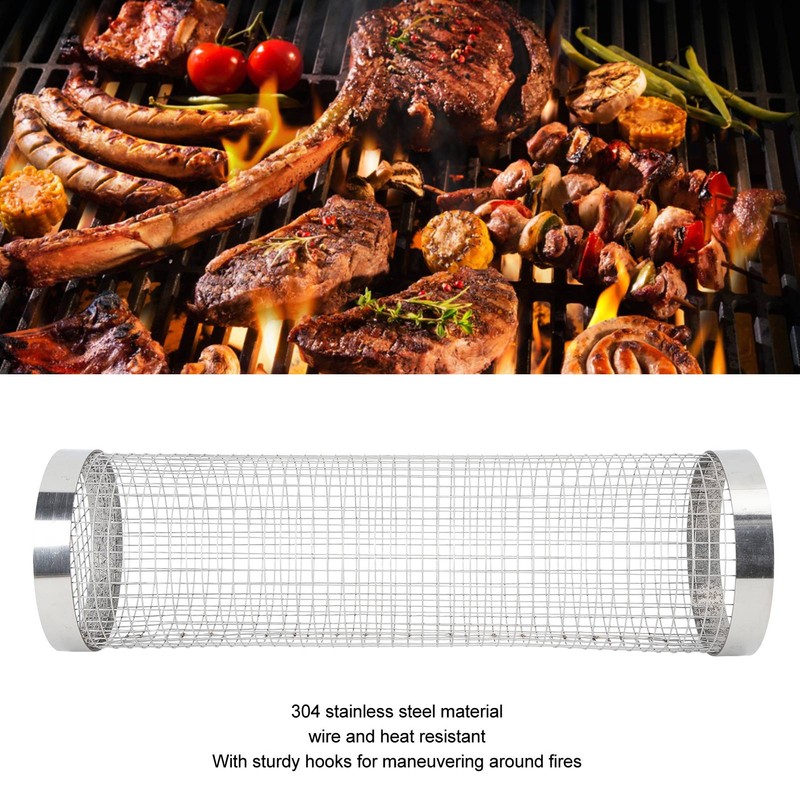 Barbecue Grilling Basket Cylinder Shaped Mesh Wire 304 Stainless Steel