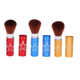 FOMIYES Set of 3 Retractable Makeup Brushes Portable Loose Powder Blush Metal Handle for Travel Random Color