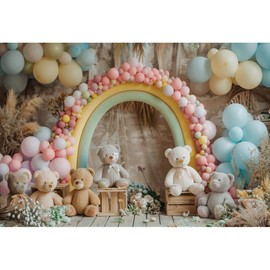 YongFoto Balloons Arch Backdrop 8x6ft Bear Pampas Flowers Photography Background Baby Shower Sweet Girl Half 1st First One Two Year Old Birthday Party Banner Portraits Photoshoot Wallpaper Props