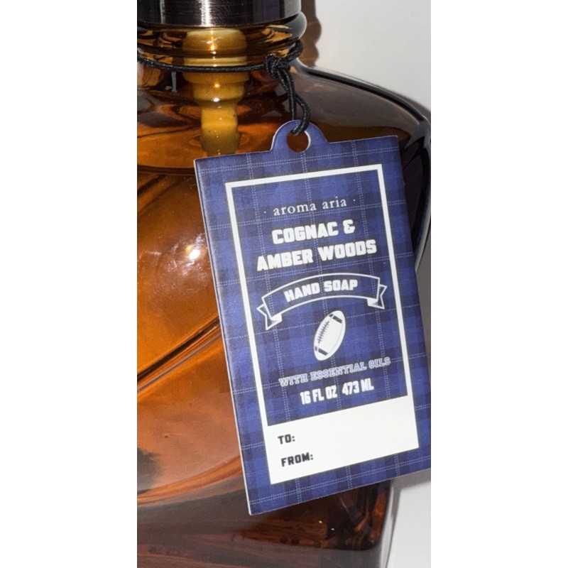 Aroma Aria COGNAC & AMBER WOODS Hand Soap-16fl.oz Football Shape