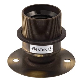 ElekTek Brushed Antique Brass E27 Slatted Socket with Lampshade Ring, ES Edison Screw, Flat Base, Fits BESA Tube Sockets, 50mm Centre Fixings