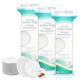 Samcos Round Wipes, 2 Sides 3 Layers, 300 Sheets Cotton Pack, Makeup Remover, Nail Remover, Skin Care, Non-Pilling 100% Natural Cotton, For Lotion