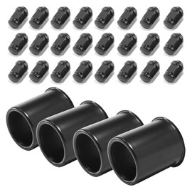 HowioZil 4Pcs 3.19in Wheel Center Caps Push Through with 24 Lug Nuts Sets - Stainless Steel Trailer Hub Cap and 1/2''-20 Lug Nuts for Truck SUV RV Wheel Rim, Matt Black