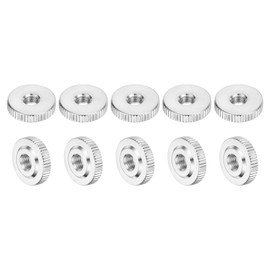 sourcing map 10Pcs M6 Knurled Thumb Nuts, Carbon Steel Round Knurled Flat Head Through Hole Handle Nut, Lock Adjusting Nuts, Thin Type, Nickel Plated, Silver