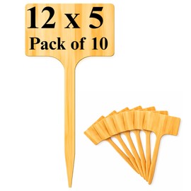 10-Pack 12" Extra-Tall Bamboo Garden Markers – Large Plant Labels for Herbs, Flowers & Vegetables – Easy-Read Full-Size Tags – Great Gift for Gardeners